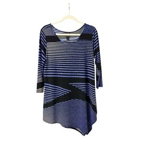 Clara Sun Woo blue black artsy mixed media print stripes asymmetrical Top top S